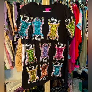 Black Rainbow Tiger Puff Sleeve Dress